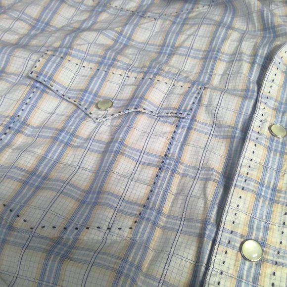 Classic Western Pearl Snap Shirt Long Sleeve Blue Plaid Men's XL - Picture 5 of 8